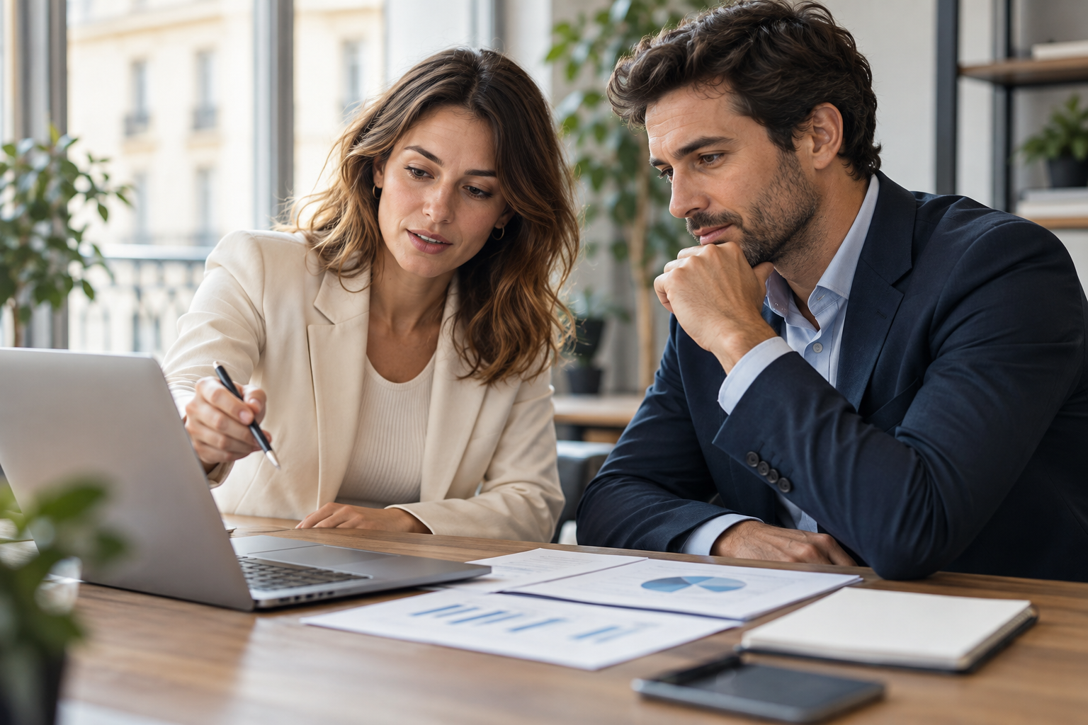 Professionals reviewing a business plan together